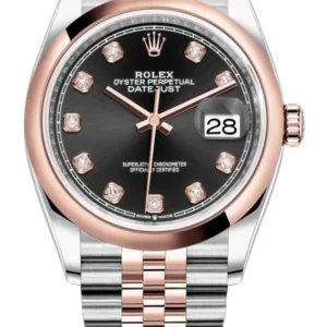 Rolex Datejust 36 Steel & Everose Gold Black Diamond Dial Women's Watch M126201-0019