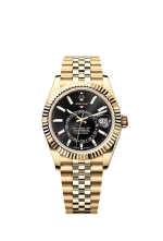 Rolex Sky-DwellerYellow Gold Sky-Dweller Jubilee 336938-0005 Fluted RingCommand Bezel Black Index Dial Watch 2024