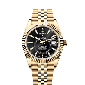 Rolex Sky-DwellerYellow Gold Sky-Dweller Jubilee 336938-0005 Fluted RingCommand Bezel Black Index Dial Watch 2024