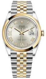 Rolex Datejust 36 Steel & Yellow Gold Silver Pave Roman Dial Men's Watch M126203-0031