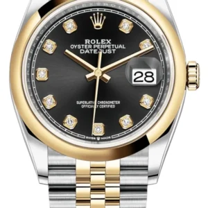 Rolex Datejust 36 Steel & Yellow Gold Black Diamond Dial Women's Watch M126203-0021