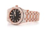 AP WATCH ICED OUT ROYAL OAK 41MM STEEL ROSE GOLD BLACK DIAL FULL MOISSANITE - Image 2