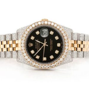 ROLEX WITH DIAMONDS 36MM TWO-TONE BLACK DIAL MOISSANITE 14.60CT