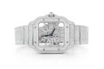 ICED OUT CARTIER SANTOS SKELETON 40MM STEEL SILVER FULL MOISSANITE STUDDED WATCH