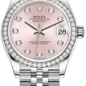 Rolex Datejust 31 Stainless Steel and White Gold Pink Diamond Dial Diamond Bezel Women's Watch M278384RBR-0036