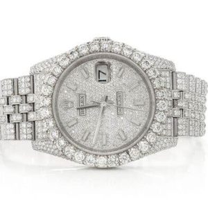 ROLEX DATEJUST 36MM SILVER AUTOMATIC STAINLESS STEEL FULL ICED MOISSANITE WATCH 17.00CT