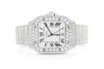 CARTIER WATCH DIAMOND FULL ICED MOISSANITE 40MM STEEL WHITE ROMAN DIAL