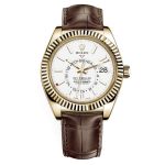 Rolex Sky-Dweller White Dial Automatic 18kt Yellow Gold Leather Strap 326138-0010
