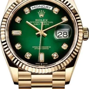 Rolex Day-Date Yellow Gold Green Diamond Dial Women's Watch M128238-0069