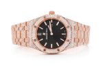 AP WATCH ICED OUT ROYAL OAK 41MM STEEL ROSE GOLD BLACK DIAL FULL MOISSANITE
