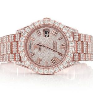 ROLEX DAYDATE 40MM ROSE GOLD AUTOMATIC STAINLESS STEEL WATCH FULL ICED MOISSANITE 24.00CT