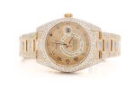 ROLEX WATCH WITH DIAMONDS SKY-DWELLER 42MM YELLOW AUTOMATIC STAINLESS STEEL FULL ICED MOISSANITE 26.00CT