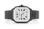 CARTIER SANTOS 100XL FULL ICED BLACK MOISSANITE DIAMONDS ROMAN DIAL 40MM WATCH