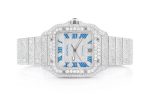 CARTIER WATCH BUST DOWN SANTOS DE 40MM STEEL FULL ICED VVS MOISSANITE BLUE ROMAN DIAL