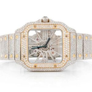 CARTIER SKELETON WATCH ICED OUT 40MM TWO TONE STEEL VVS MOISSANITE