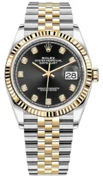 Rolex Datejust 36 Steel & Yellow Gold Black Diamond Dial Women's Watch M126233-0021