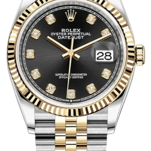 Rolex Datejust 36 Steel & Yellow Gold Black Diamond Dial Women's Watch M126233-0021