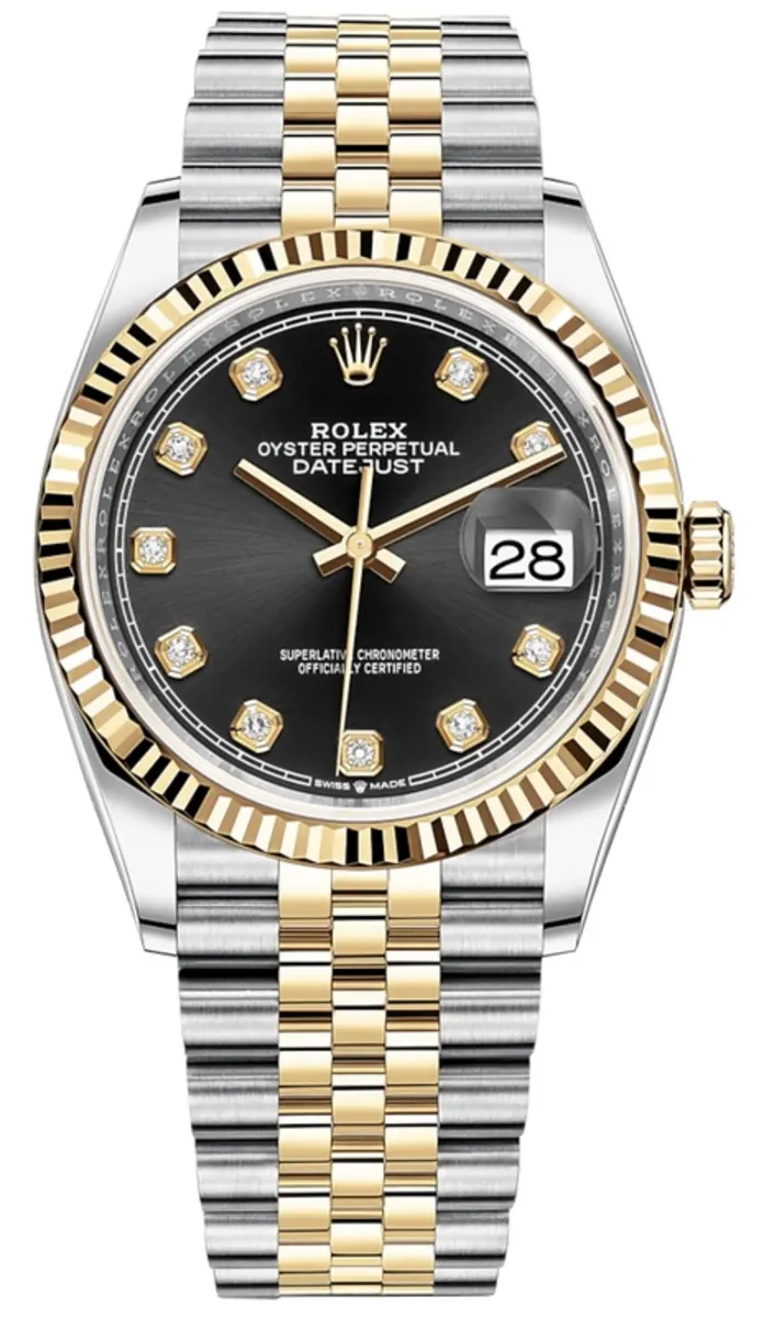 31831D7F-7385-460B-328A-B735FDBD8DF1 Rolex Datejust 36 Steel & Yellow Gold Black Diamond Dial Women's Watch M126233-0021 - Image 1