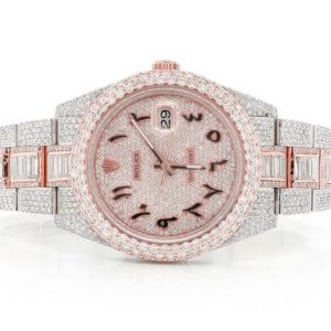 DIAMOND WATCH ICED OUT ROLEX DATEJUST 41MM TWO TONE HEBREW DIAL AUTOMATIC STAINLESS STEEL MOISSANITE 21.20CT