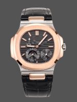 Patek Philippe Nautilus Moon Phases Rose & White Gold Slate Grey Dial 5712GR 001