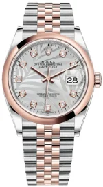 Rolex Datejust 36 Steel & Everose Gold Silver Palm-Motif Diamond Dial Women's Watch M126201-0037