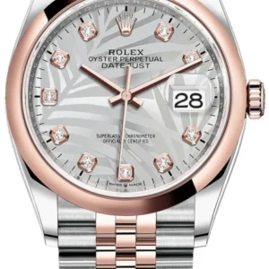 Rolex Datejust 36 Steel & Everose Gold Silver Palm-Motif Diamond Dial Women's Watch M126201-0037