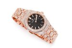 AP WATCH ICED OUT ROYAL OAK 41MM STEEL ROSE GOLD BLACK DIAL FULL MOISSANITE - Image 3