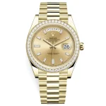 Rolex Day-Date 228348RBR Yellow Gold Diamond Bezel Champagne Diamond Dial