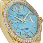 Rolex Day-Date 128348RBR Yellow Gold Diamond Bezel Turquoise Diamond Dial - Image 10