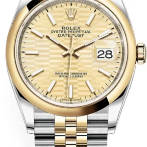 Rolex Datejust 36 Steel & Yellow Gold Golden Fluted-Motif Dial Women's Watch M126203-0039