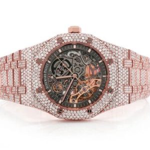 MOISSANITE AUDEMARS PIGUET SKELETON 41MM WATCH ROSE GOLD FULL ICED 24.00CT