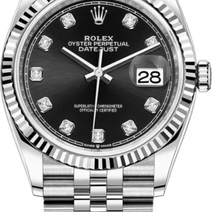 Rolex Datejust 36 Steel & White Gold Black Diamond Dial Women's Watch M126234-0027