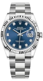 Rolex Datejust 36 Steel & White Gold Blue Diamond Dial Women's Watch M126234-0038