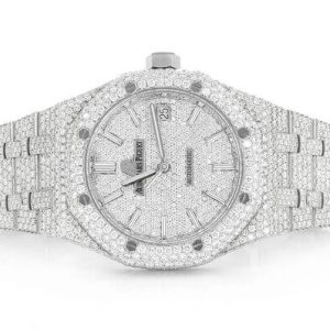 MOISSANITE AP WATCH | ROYAL OAK 41MM STAINLESS STEEL | FULL ICED OUT SILVER