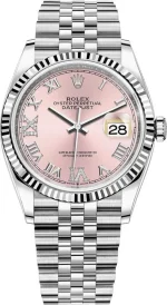 Rolex Datejust 36 Steel & White Gold Pink Diamond Pave Roman Dial Women's Watch M126234-0031