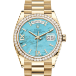 Rolex Day-Date 128348RBR Yellow Gold Diamond Bezel Turquoise Diamond Dial - Image 7