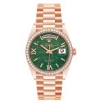Rolex Day-Date Rose Gold Green Aventurine Diamond-Set Roman Dial Diamond Bezel Women's Watch M128345RBR-0068