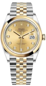Rolex Datejust 36 Steel & Yellow Gold Champagne Diamond Dial Men's Watch M126203-0017