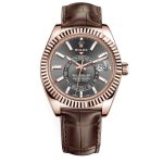 Rolex Sky-Dweller Dark Rhodium Dial Automatic 18kt Everose Gold Leather Strap 326135-0008