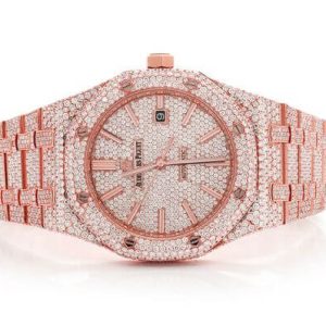 AP ICED OUT ROYAL OAK 41MM ROSE GOLD FULL MOISSANITE WATCH