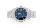 ROLEX ICED OUT DATEJUST 41MM BLUE DIAL AUTOMATIC STAINLESS STEEL WATCH MOISSANITE 21.00CT