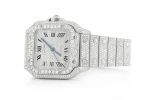 CARTIER WATCH BUST DOWN SANTOS DE 40MM STEEL SILVER FULL ICED VVS MOISSANITE ROMAN DIAL - Image 2