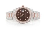ROLEX ICED OUT WATCH 41MM TWO TONE WITH BROWN DIAL STAINLESS STEEL MOISSANITE 20.00CT