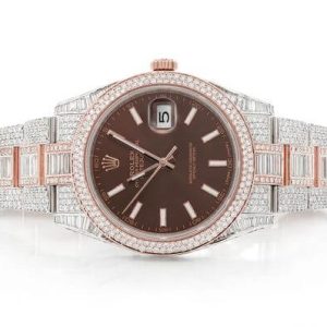 ROLEX ICED OUT WATCH 41MM TWO TONE WITH BROWN DIAL STAINLESS STEEL MOISSANITE 20.00CT