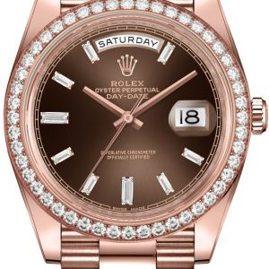 Rolex Day-Date 18k Everose Gold Chocolate Diamond Dial Men's Watch 40mm M228345RBR-0006