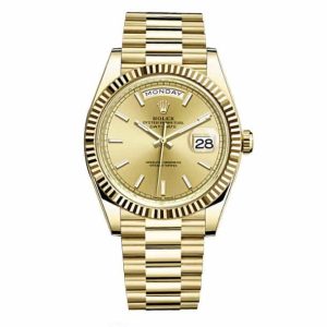 Rolex Day-Date 40 Presidential Champagne dial, Fluted Bezel, President bracelet, Yellow gold Watch