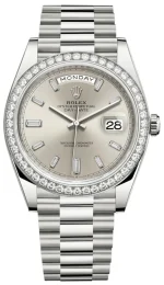 Rolex Day-Date 40 18k White Gold Silver Diamond Dial Men's Watch M228349RBR-0001