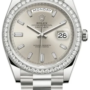 Rolex Day-Date 40 18k White Gold Silver Diamond Dial Men's Watch M228349RBR-0001