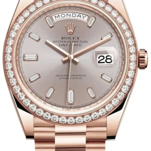 Rolex Day-Date 40 18k Everose Gold Sundust Diamond Dial Diamond Bezel Men's Watch M228345RBR-0007