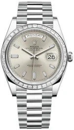 Rolex Day-Date 40 Platinum Silver Diamond Dial Diamond Bezel Men's Watch M228396TBR-0011
